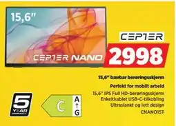 POWER 15,6 bærbar berøringsskjerm, NOK 2998 tilbud