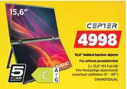 POWER 15,6 dobbel bærbar skjerm, NOK 4998 tilbud