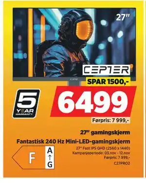 POWER 27 gamingskjerm, NOK 6499 tilbud