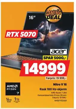POWER Nitro V 16, NOK 14999 tilbud