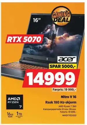 POWER Nitro V 16, NOK 14999 tilbud
