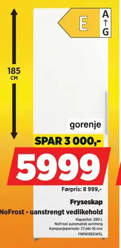 POWER Fryseskap, NOK 5999 tilbud