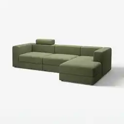 IKEA JÄttebo 4-seters modulsofa med sjeselong, høyre med nakkestøtte/samsala mørk gulgrønn tilbud