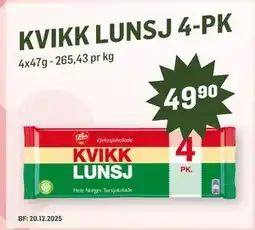Holdbart Kvikk Lunsj 4-pk, NOK 49.9 tilbud