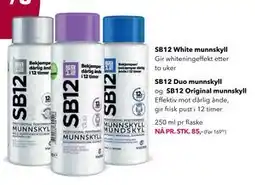 Apotek 1 SB12 White munnskyll, SB12 Duo munnskyll og. SB12 Original munnskyll, NOK 85 tilbud
