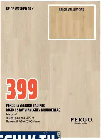 Pergo lysefjord pad pro rigid 1-stav vinylgulv m/underlag