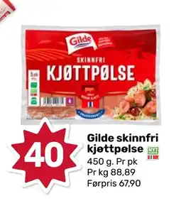 Coop Marked GILDE Skinnfri kjøttpølse tilbud