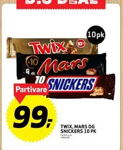 Bunnpris TWIX, MARS OG SNICKERS 10 PK, NOK 99 tilbud