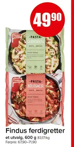 Spar Findus ferdigretter, NOK 49.9 tilbud