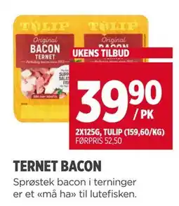 Meny TERNET BACON, NOK 39.9 tilbud