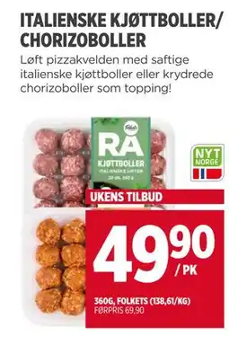 Meny ITALIENSKE KJØTTBOLLER/ CHORIZOBOLLER, NOK 49.9 tilbud