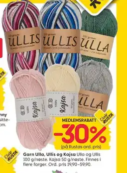 Rusta Garn Ulla, Ullis og Kajsa tilbud