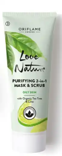 Oriflame Love Nature Purifying 2-in-1 Mask & Scrub with Organic Tea Tree & Lime tilbud