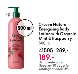 Oriflame Love Nature Energising Body Lotion with Organic Mint & Raspberry tilbud