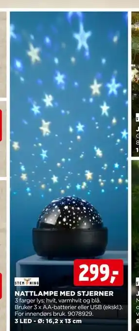 jem & fix NATTLAMPE MED STJERNER, NOK 299 tilbud