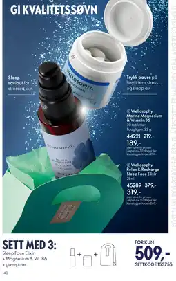 Oriflame Sleep Face Elixir + Magnesium & Vit. B6 + gavepose tilbud