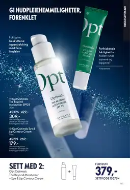 Oriflame Opt Optimals The Beyond Moisturiser + Eye & Lip Contour Cream tilbud