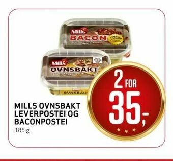 Bunnpris Mills ovnsbakt leverpostei og baconpostei tilbud