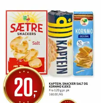 Bunnpris Kaptein, snacker salt og kornmo kjeks tilbud