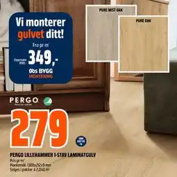 Obs Bygg PERGO LILLEHAMMER 1-STAV LAMINATGULV, NOK 279 tilbud