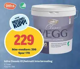 Obs Bygg Infra Classic 01/helmatt interiørmaling, NOK 399, Medlemspris tilbud