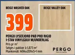 Obs Bygg PERGO LYSEFJORD PAD PRO RIGID 1-STAV VINYLGULV M/UNDERLAG, NOK 399 tilbud