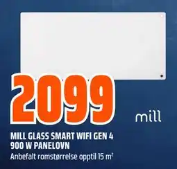Obs Bygg MILL GLASS SMART WIFI GEN 4 900 W PANELOVN, NOK 2099 tilbud