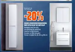 Obs Bygg 20% BIANCA BADEROMSINNREDNING MED SPEILSKAP OG HØYSKAP tilbud
