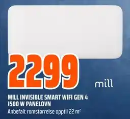 Obs Bygg MILL INVISIBLE SMART WIFI GEN 4 1500 W PANELOVN, NOK 2299 tilbud