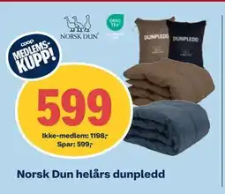 Coop Obs Norsk Dun helårs dunpledd, NOK 1198, Medlemspris tilbud