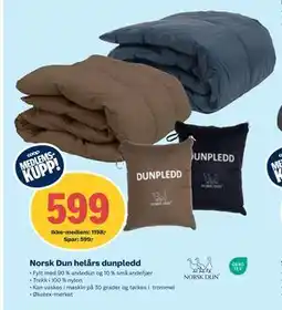 Coop Obs Norsk Dun helårs dunpledd, NOK 1198, Medlemspris tilbud