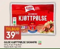 Coop Mega GILDE KJØTTPØLSE SKINNFRI, NOK 39.9 tilbud