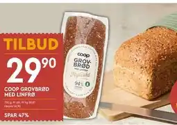 Coop Mega COOP GROVBRØD MED LINFRØ, NOK 29.9 tilbud
