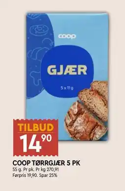 Coop Mega COOP TØRRGJÆR 5 PK, NOK 14.9 tilbud