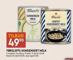 Coop Mega TØRSLEFFS KONDENSERT MELK, NOK 49.9 tilbud