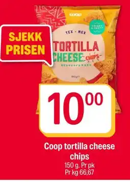 Coop Extra Coop tortilla cheese chips, NOK 10 tilbud