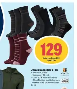 Coop Extra Janus ullsokker 3-pk, NOK 299, Medlemspris tilbud