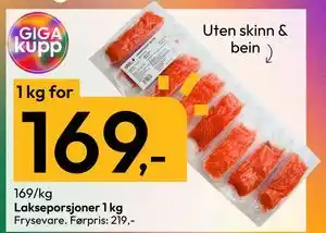 Gigaboks Lakseporsjoner 1 kg, NOK 169 tilbud