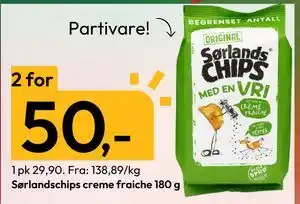 Gigaboks Sørlandschips creme fraiche 180 g, NOK 50 tilbud