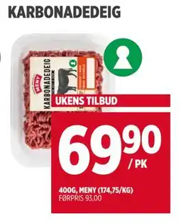 Meny KARBONADEDEIG, NOK 69.9 tilbud