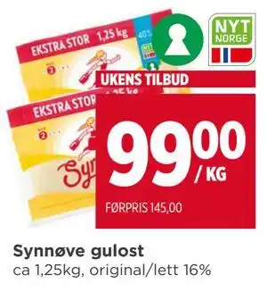 Meny Synnøve gulost, NOK 99 tilbud