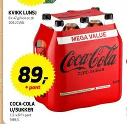 Bunnpris COCA-COLA U/SUKKER, NOK 89 tilbud