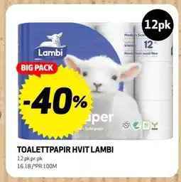 Bunnpris TOALETTPAPIR HVIT LAMBI tilbud