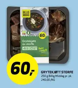 Bunnpris GRYTEKJØTT STORFE, NOK 60 tilbud