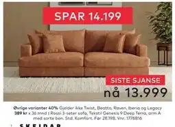 Skeidar Rossi 3-seter sofa, NOK 13999 tilbud