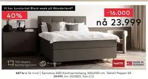 Skeidar Sensitive 400 Kontinentalseng 160x200 cm, NOK 23999 tilbud