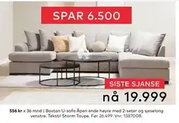 Skeidar Boston U-sofa, NOK 19999 tilbud