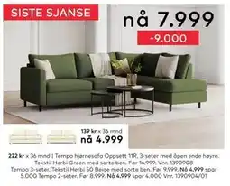 Skeidar Tempo hjørnesofa, NOK 7999 tilbud