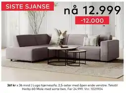 Skeidar Lugo hjørnesofa, NOK 12999 tilbud