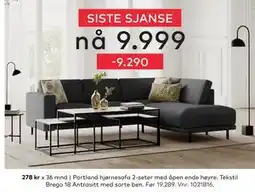 Skeidar Portland hjørnesofa, NOK 9999 tilbud